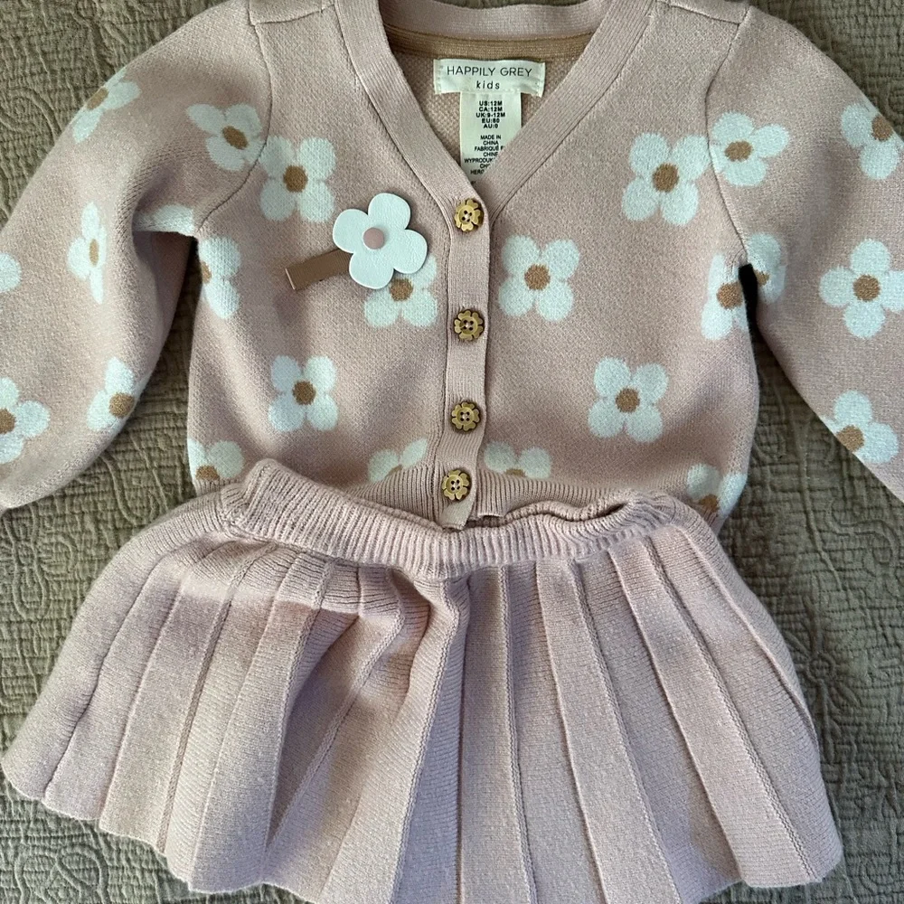 Happily Grey Kids' Floral Cardigan and Skirt Set + hair clip - Pink - Picture 5 of 8